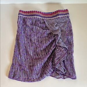 Missoni Purple Ruffled Knit Mini Skirt with Striped Waist